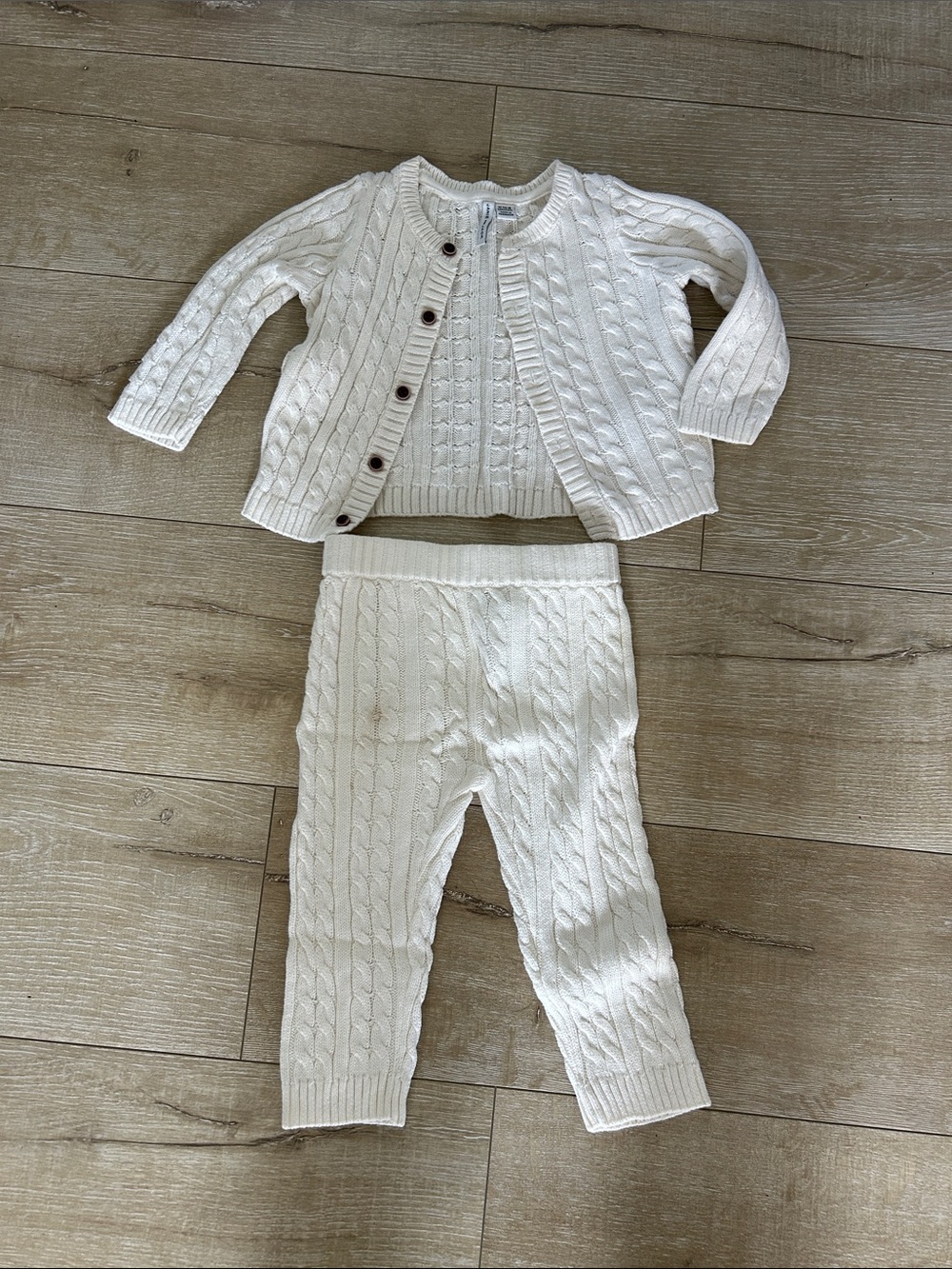 Janie and Jack Ivory Cable Knit Cardigan with Wood Buttons